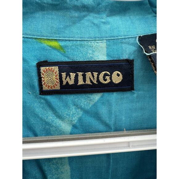 Mens Wingo Shirt Size Large Blue Hawaiian Short Sleeve Button Up - Picture 8 of 14